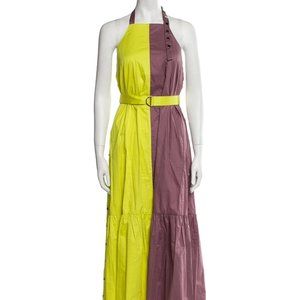 TIBI Halterneck Color Block Long Dress